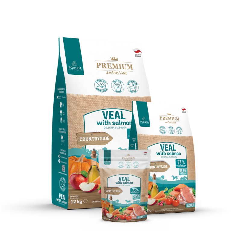 Pokusa Premium Selection - Karma Sucha Cielęcina Z Łososiem Dla Psów 1 Kg