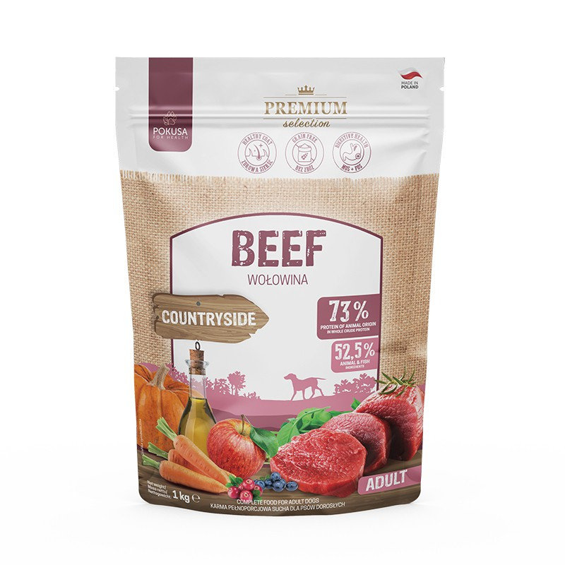 Pokusa Premium Selection - Karma Sucha Wołowina Dla Psów Dorosłych 1Kg
