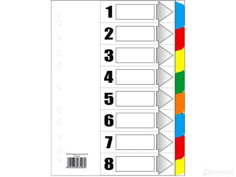 TIERRA Przekładki kart. laminowane Tres A4 1-8 kolorowe PLA4-8KOLOR