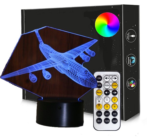 Lampka Nocna 3D Led Samolot Usb + Pilot