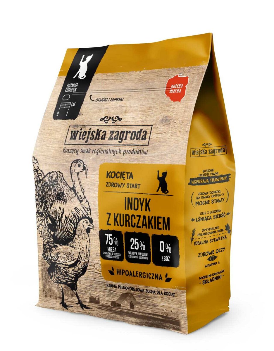 Wiejska Zagroda Indyk z Kurczakiem 400 g sucha karma dla kociąt