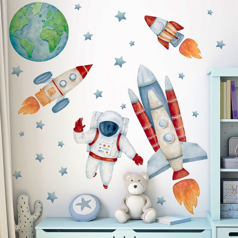 Naklejki Na Ścianę Dla Dzieci Dekoracjan, Kosmos, Rakieta, Astronauta - Zestaw Xl