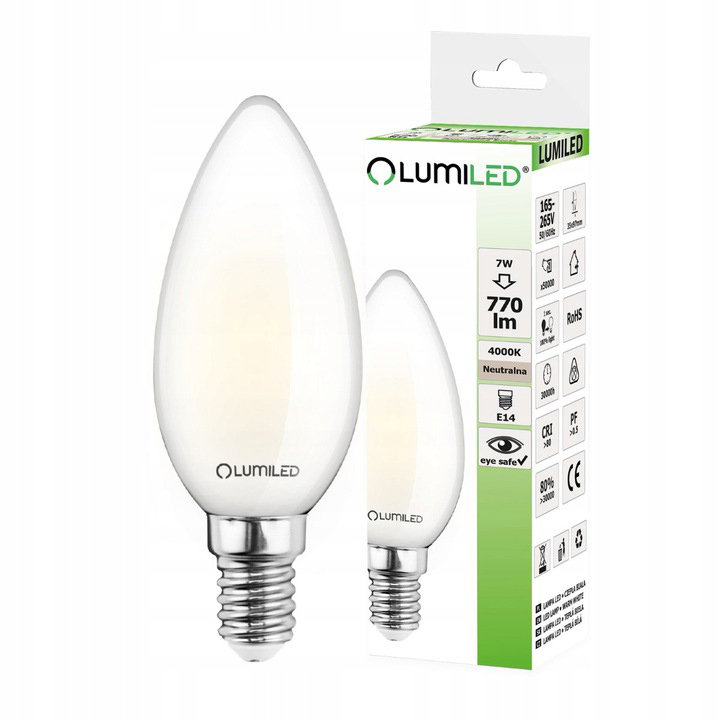 Żarówka Led E14 B35 7W = 60W 770Lm 4000K Neutralna 360° Filament  Lumiled
