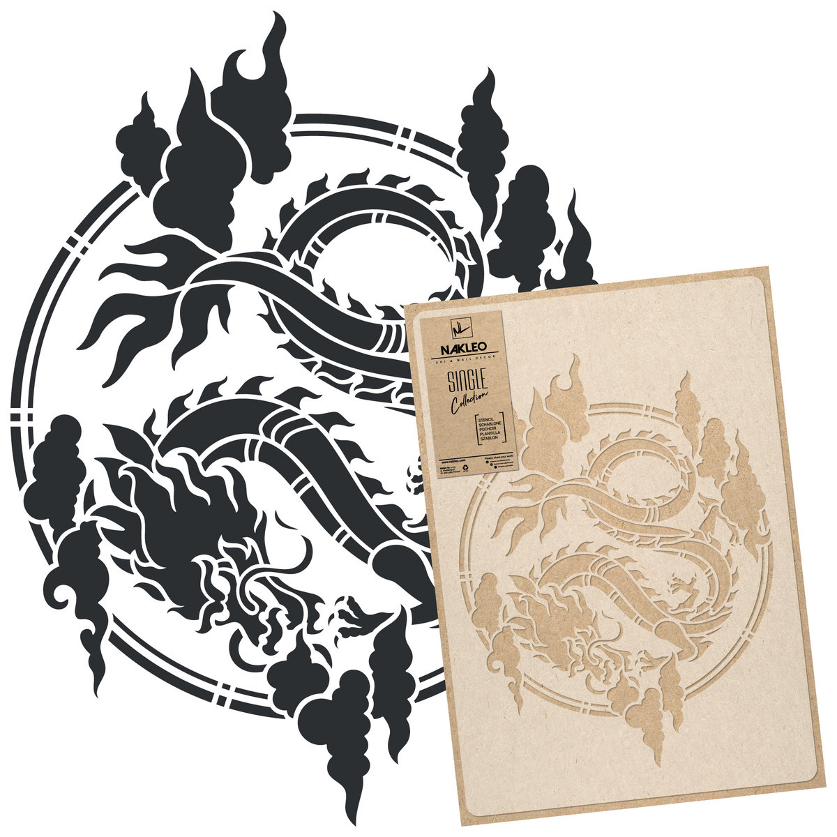 szablon malarski wielokrotny CHIŃSKI SMOK - KOŁO - LARGE (średnica 89cm)