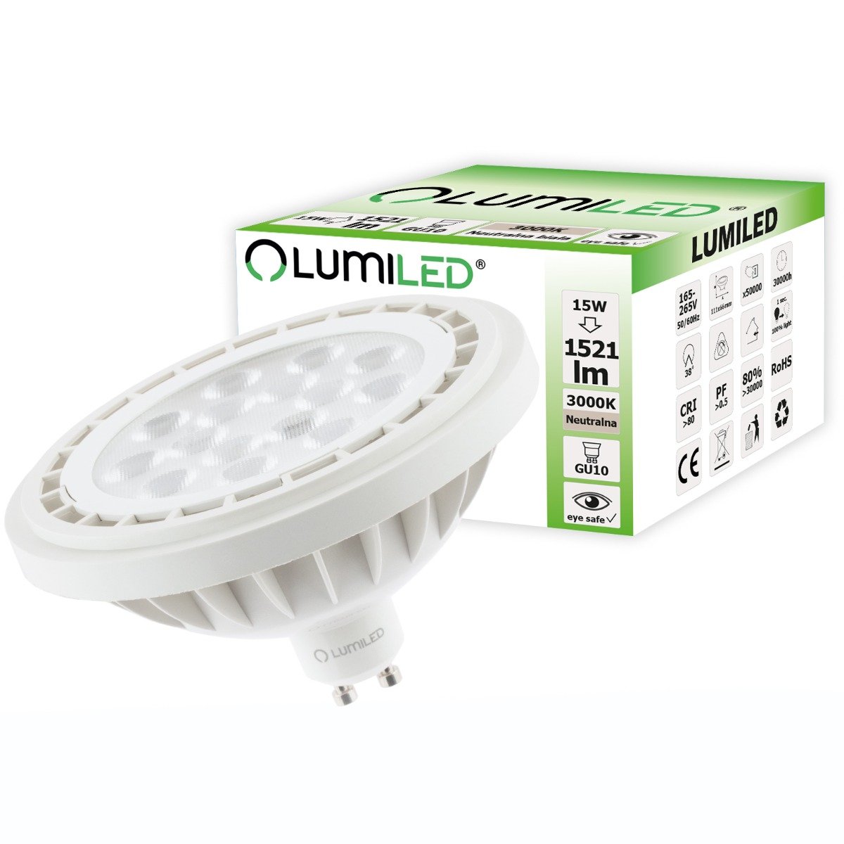 Żarówka Led Es111 Gu10 15W = 100W 1521Lm 4000K Neutralna 38° Lumiled