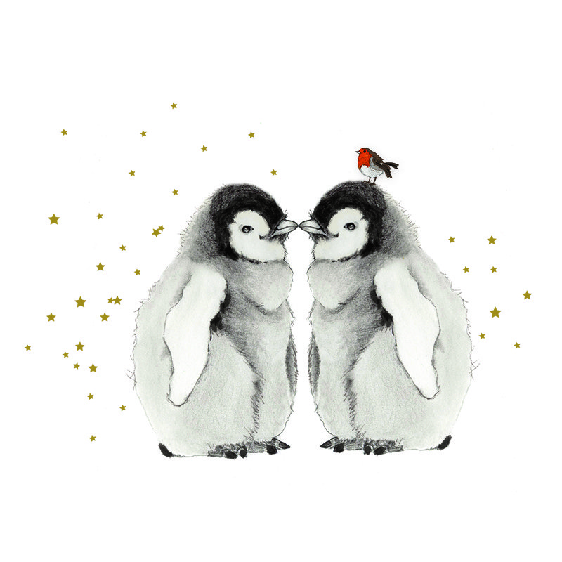 Karnet złocony KW Pingwinki i ptaszek - Clear Creations