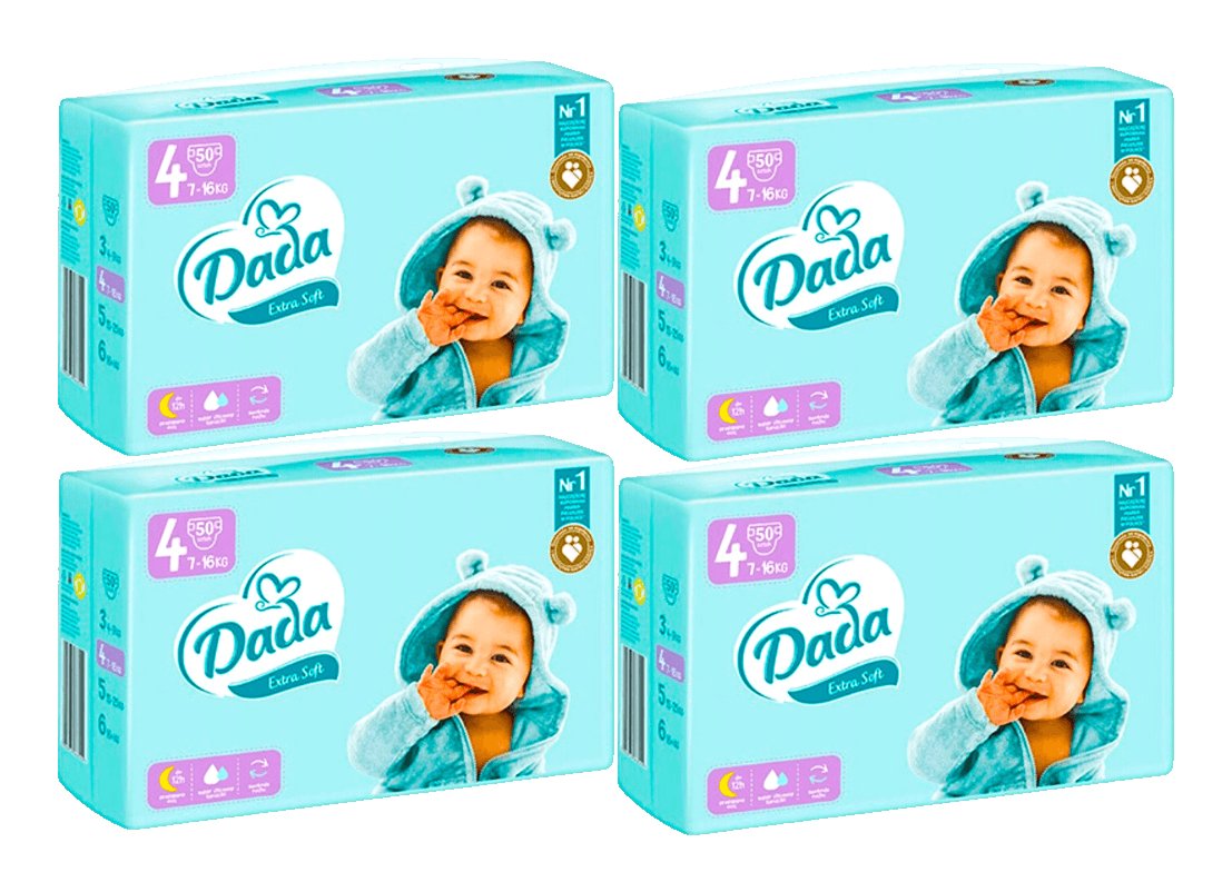 Dada Extra Soft, Pieluchy, 4 (7-16Kg), 4x50szt.