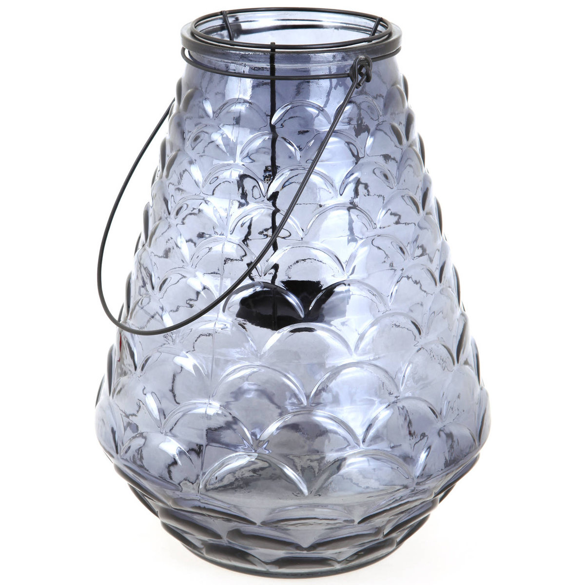 Lampion szklany z uchwytem 24 cm szary 5BGD248BL