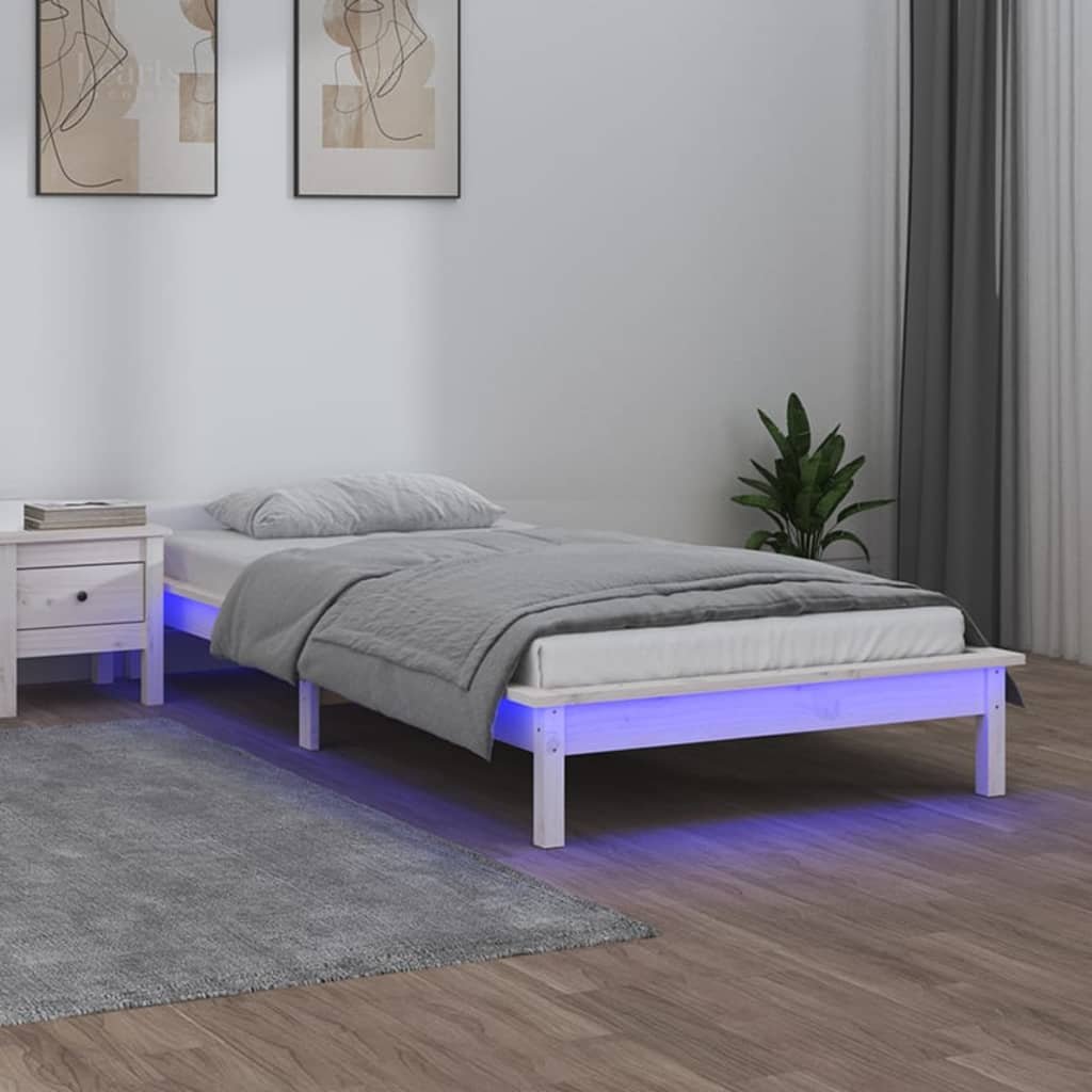 Lumarko Rama łóżka z LED, biała, 100 x 200 cm, lite drewno