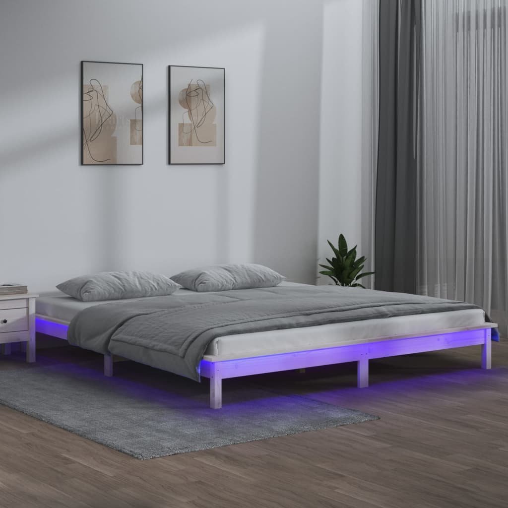 Фото - Ліжко VidaXL Rama łóżka z LED, biała, 120x200 cm, lite drewno Lumarko! 