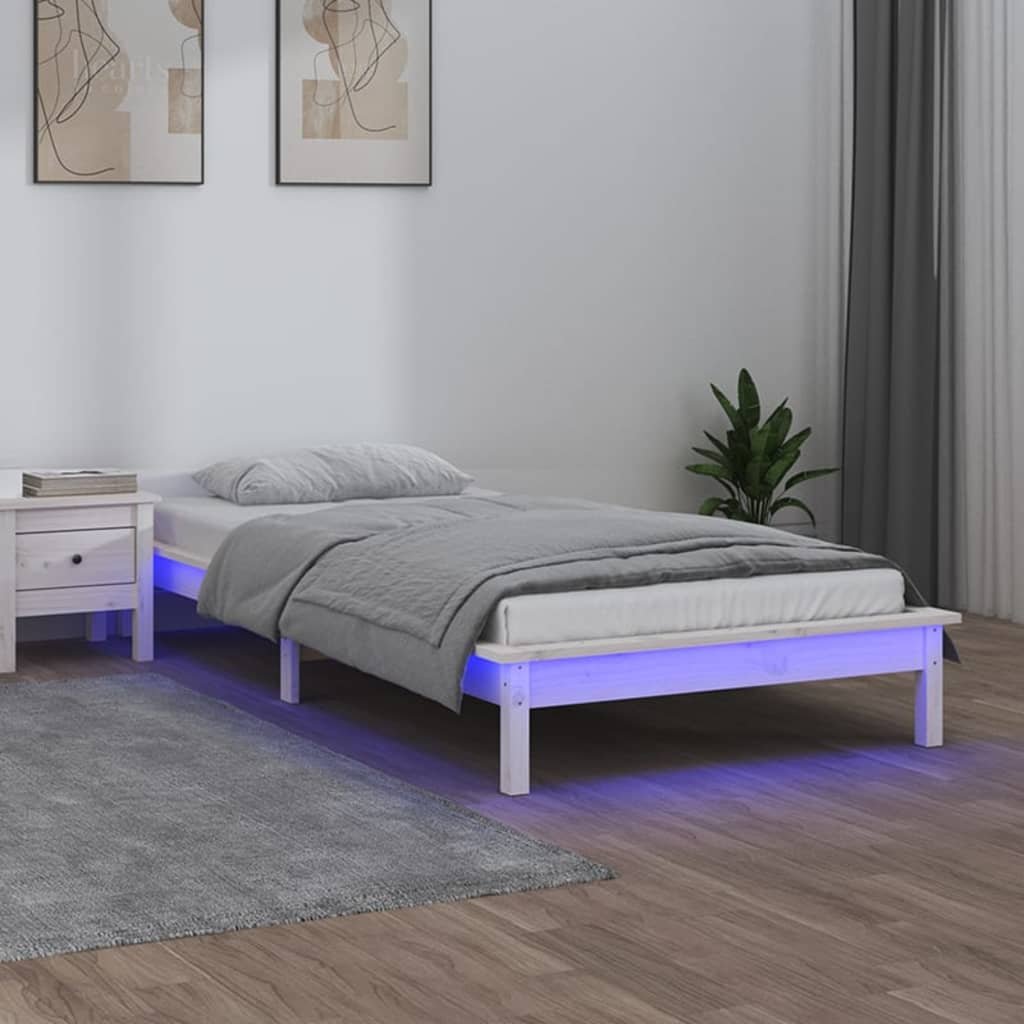 Lumarko Rama łóżka z LED, biała, 90 x 200 cm, lite drewno