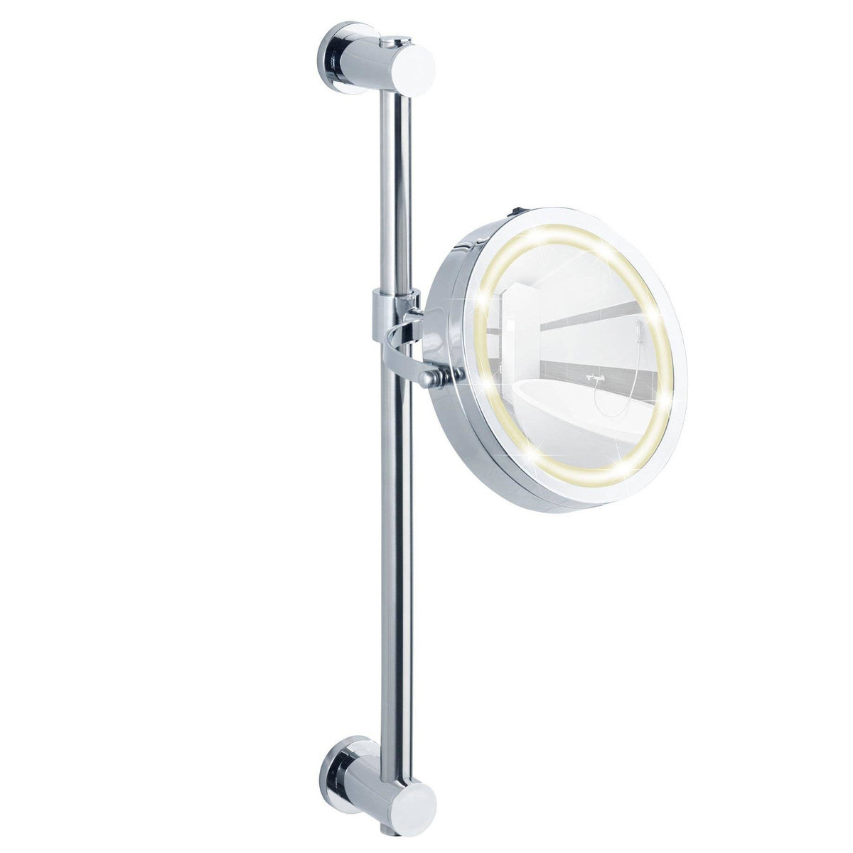 WENKO 20907100 power-Loc LED Lustro ścienne Lustro CARPI montaż bez wiercenia, powierzchnia 17.5 cm, 500% lupa, stal, 25.5 x 50.5 x 23 cm, chrom 20907100