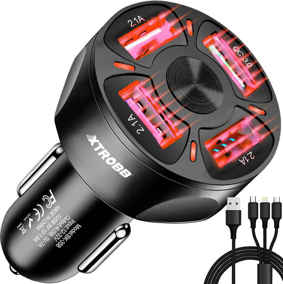 Szybka Ładowarka Samochodowa QC 3.0 4xUSB + Kabel XTROBB