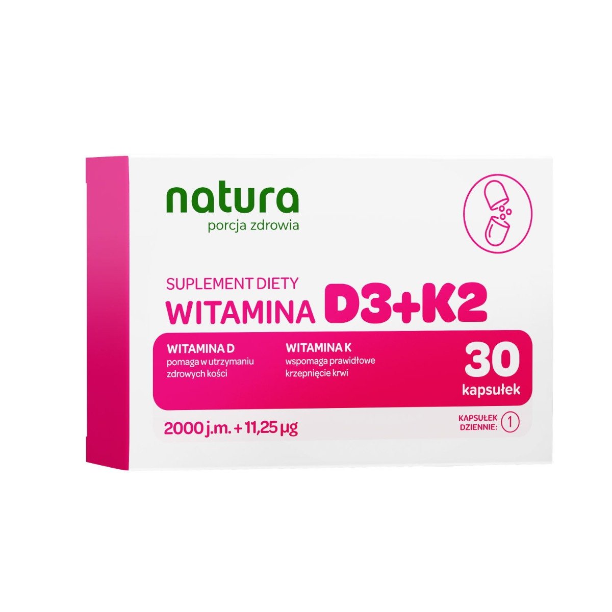 Natura Porcja Zdrowia, Suplement Diety, Witamina D3+K2, 30szt