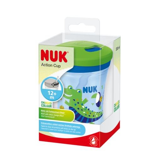 NUK Action Cup Kubek niekapek z silikonową słomką 12m+ niebieski, 230ml