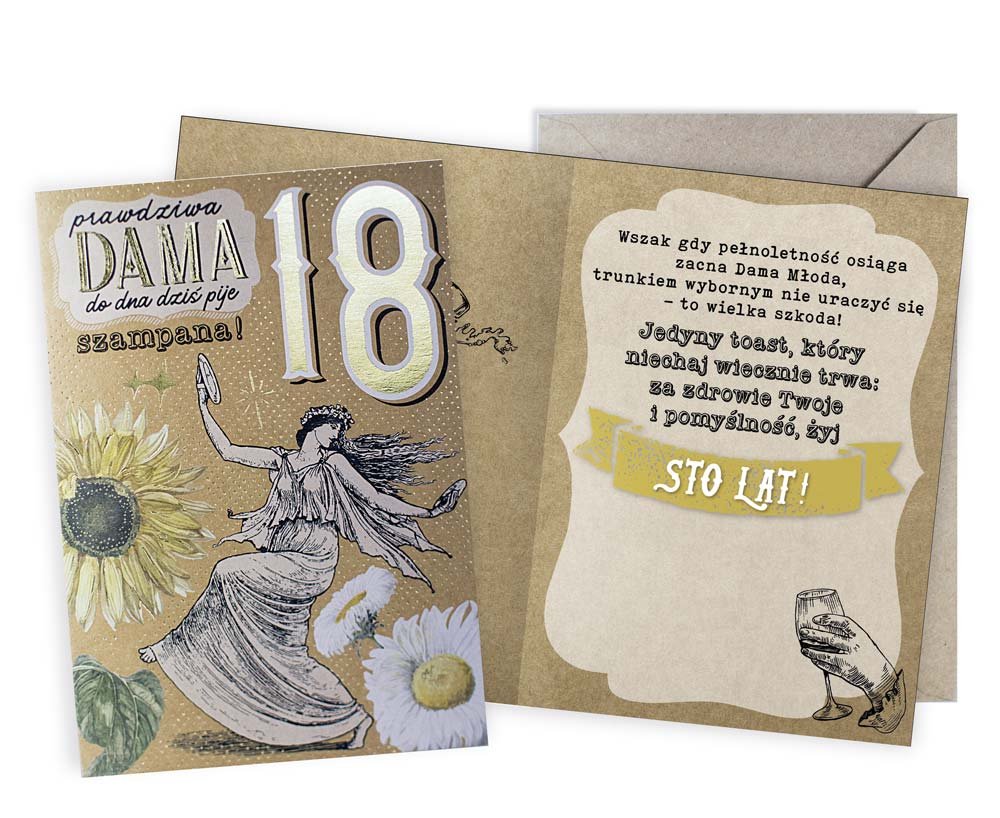 Karnet Urodziny vintage 18 Prawdziwa Dama - Kukartka