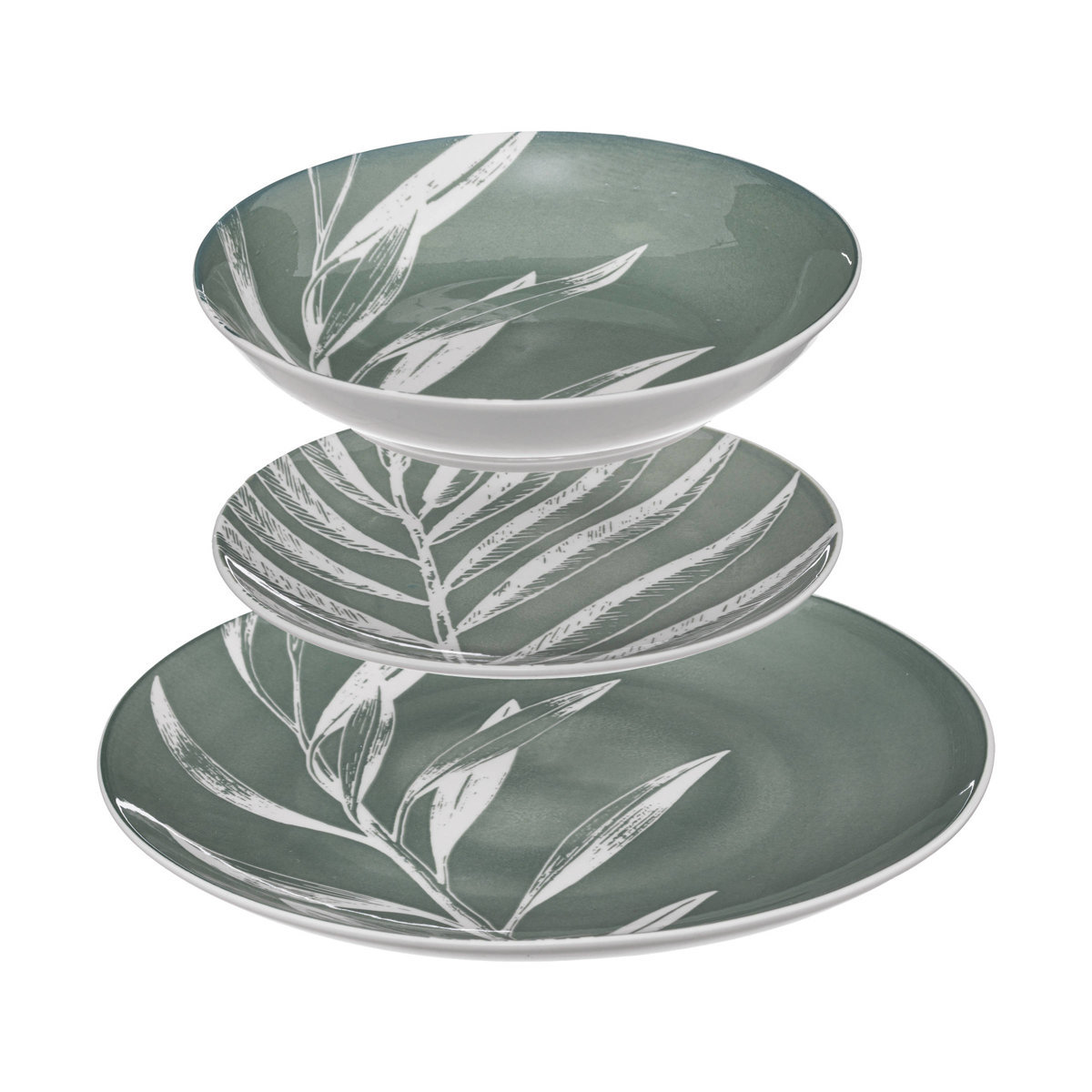 Secret De Gourmet Porcelanowa zastawa stołowa dla 6 osób, wzór liści, 18 elementów