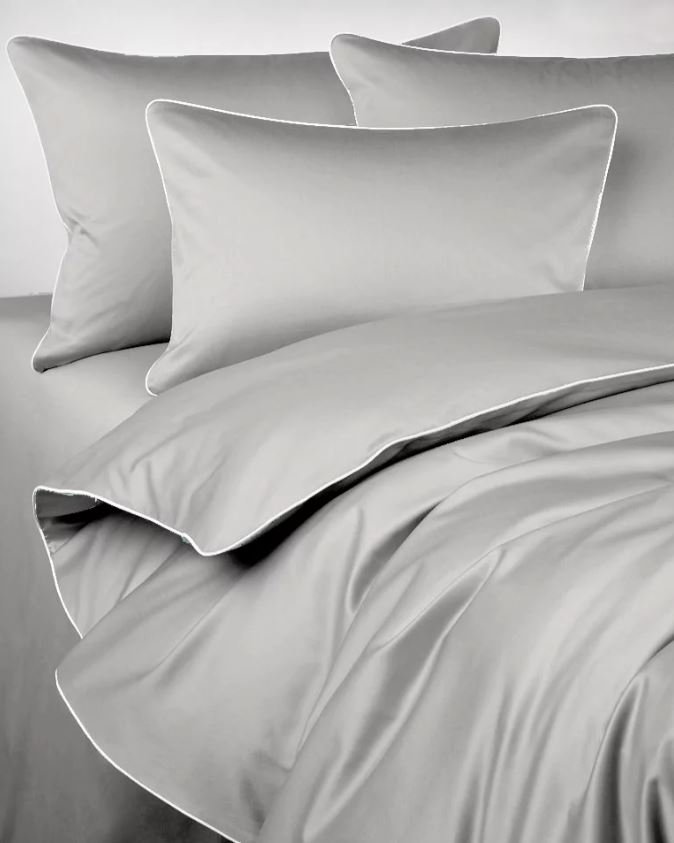 Pościel Satynowa, Maro Home, San Antonio, Jasnoszara z białą lamówką, 160x200 cm