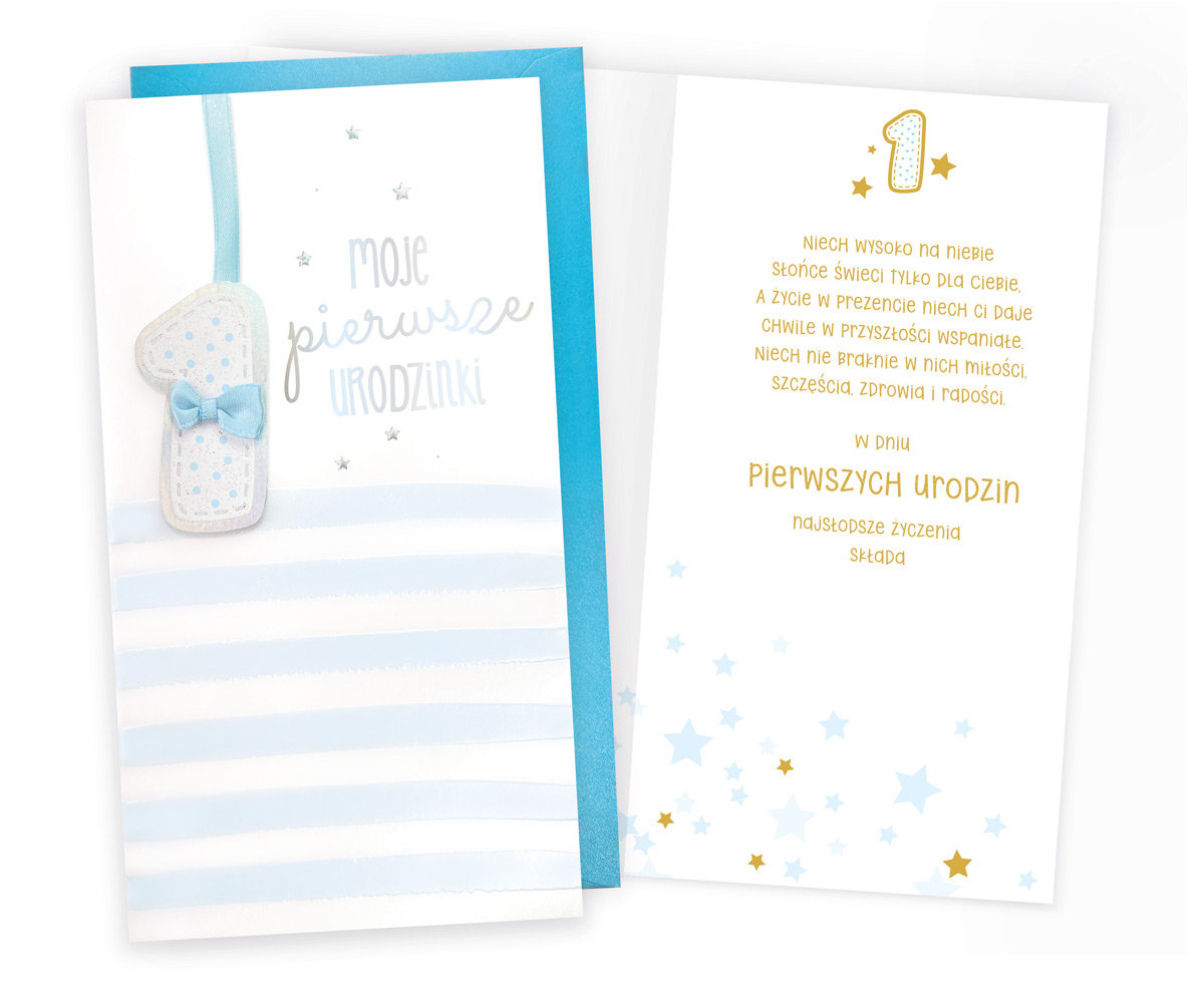 Karnet Urodziny Roczek niebieski - Kukartka