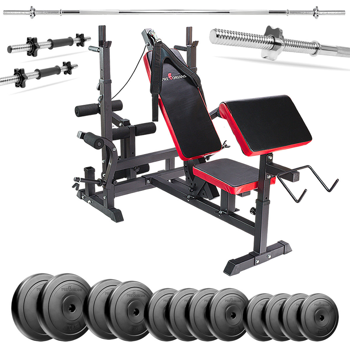 Zestaw Do Ćwiczeń 95Kg Z Ławką Treningową Ph20C - Ławka, Sztanga, Obciążenie, Hantle