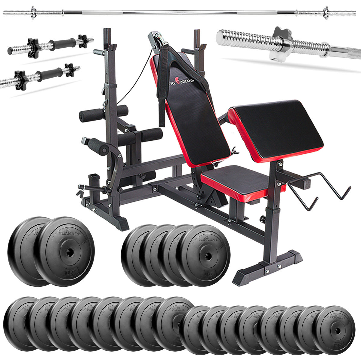 Zestaw Do Ćwiczeń 120Kg Z Ławką Treningową Ph20C - Ławka, Sztanga, Obciążenie, Hantle