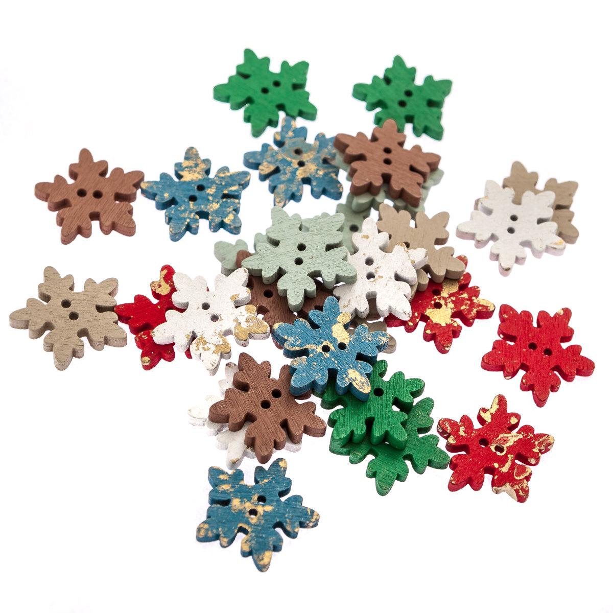 Bn-Drewniane Guziki Śnieżynki 2,5 Cm, 28 Szt., Multikolor, Złocone Dpcraft