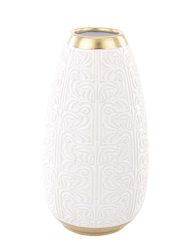 Biały, Ceramiczny Wazon Ze Złotymi Dodatkami