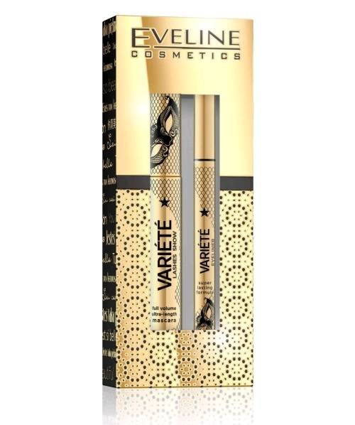 Eveline Cosmetics Zestaw Variété: tusz do rzęs pogrubiająco-wydłużający + wodoodporny eyeliner