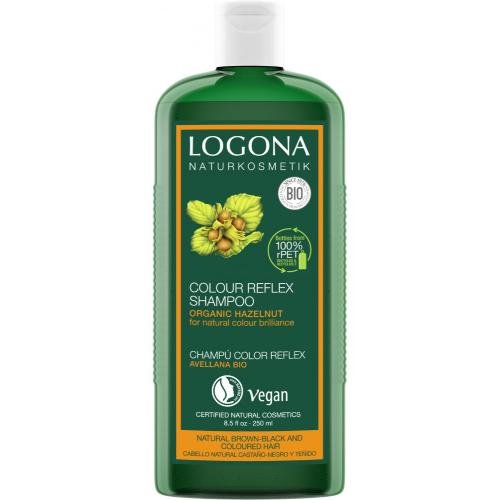 Logona naturalny kosmetyki kolorowa Reflex Shampoo brązowo-czarnym Bio orzechów laskowych, kolorowe ożywia zapewnia ochronę w sposób naturalny Dunkles/szarawy do włosów, kolor stali, z wyciągami z bio