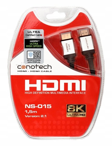 Kabel Hdmi 2.1 Z Certyfikatem 120Hz 4K 8K 1,5M Ns