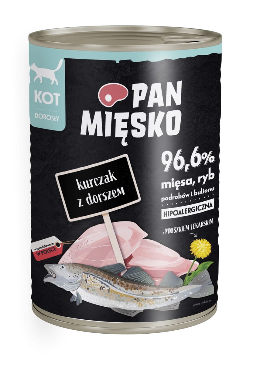 PAN MIĘSKO - Karma mokra dla kota kurczak z dorszem puszka 400g