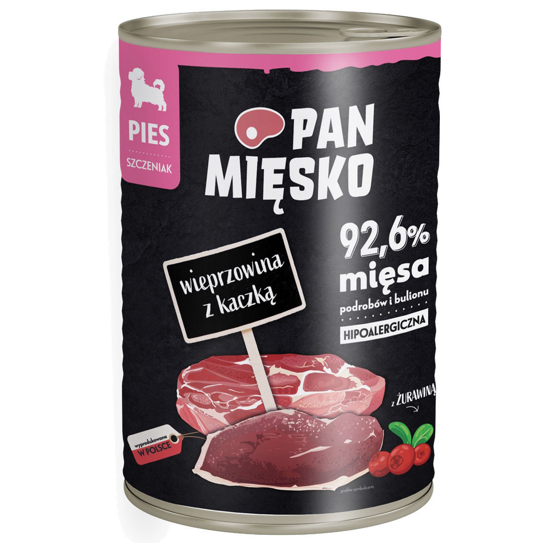 PAN MIĘSKO - Karma mokra dla SZCZENIĄT wieprzowina z kaczką puszka 400g