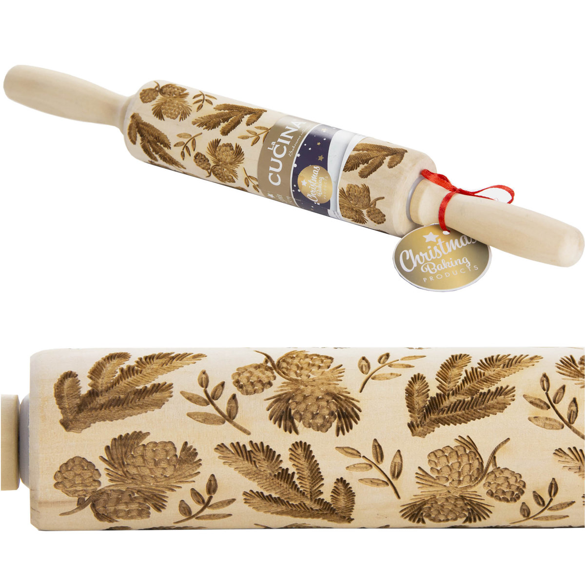 Wałek Do Ciasta Grawerowany Drewniany Świąteczny Dekoracyjny Wzór Do Ciasteczek Gałązki