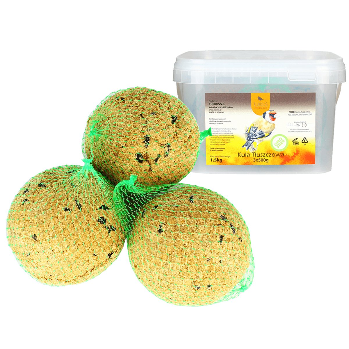 Kule Tłuszczowe Dla Ptaków Turdus  Pokarm O Wysokiej Kaloryczności Pyzy 3 X 500 G