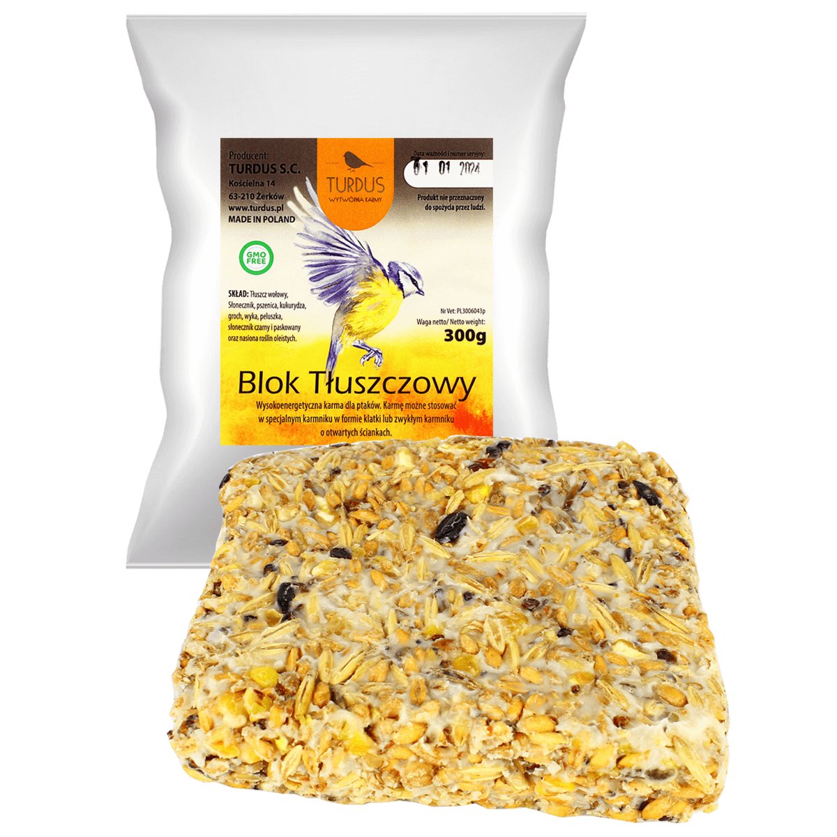 Karma Dla Ptaków Wolnożyjących Turdus Blok Tłuszczowy Prosty Sposób Dokarmiania 300 G