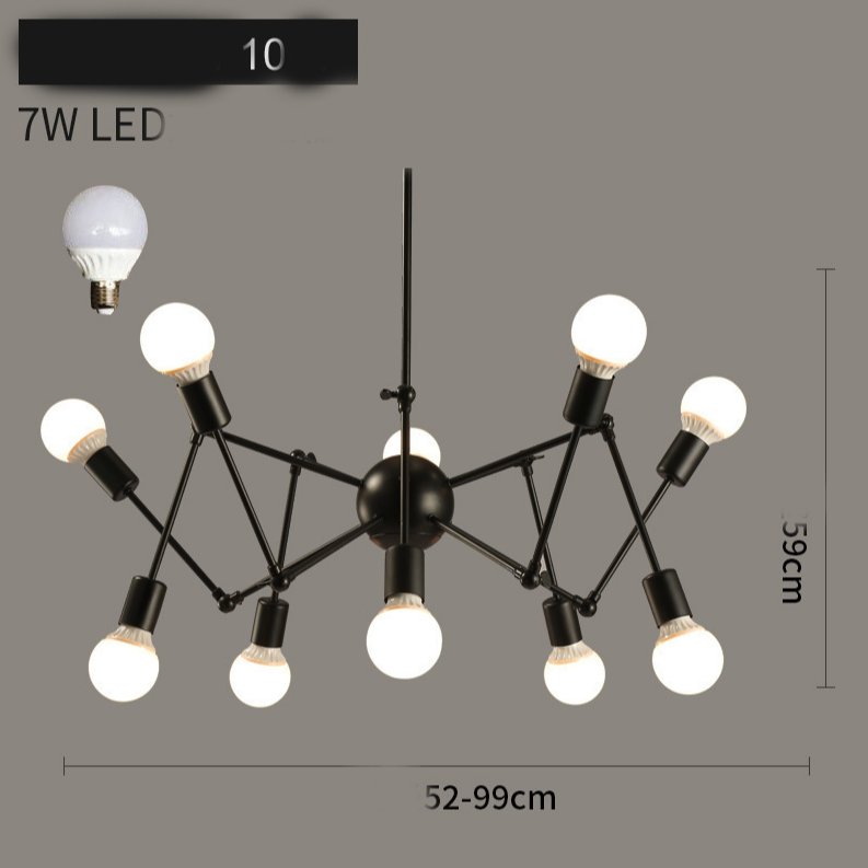 ﻿Nowoczesna Lampa Sufitowa/ Żyrandol Reto Pająk - Czarny, 10-Ramienny