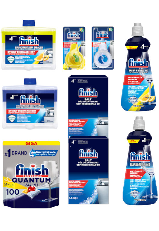 Finish Zestaw do Zmywarki: Quantum Tabletki 100szt, Sól, Nabłyszczacz, Czyścik
