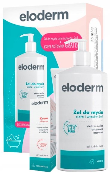 POLPHARMA Eloderm żel do mycia ciała i włosów 2w1 400 ml + krem aktywny od 1 dnia życia 75 ml GRATIS !