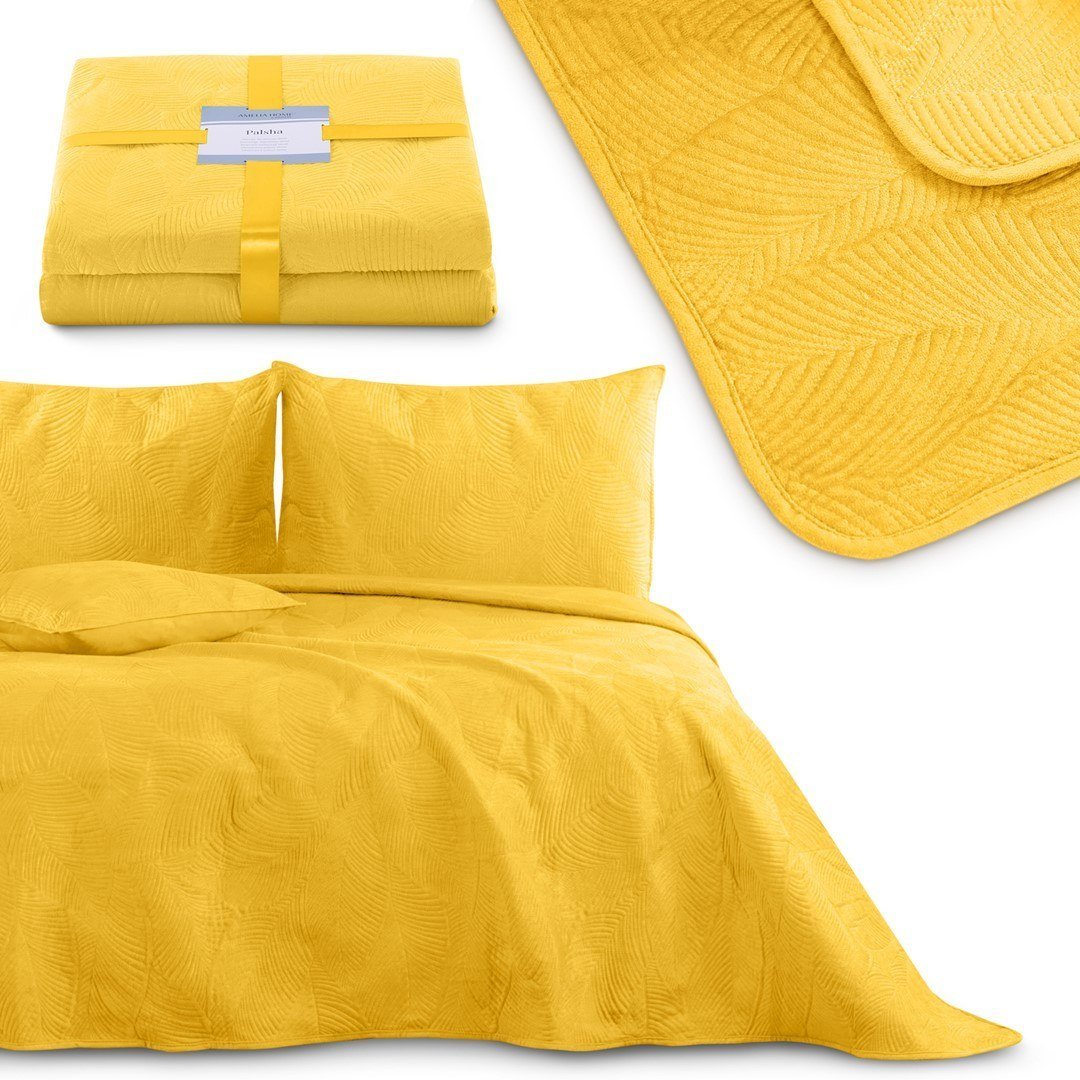 AmeliaHome - żółta narzuta pikowana na łóżko PALSHA rozmiar 170x210 cm.