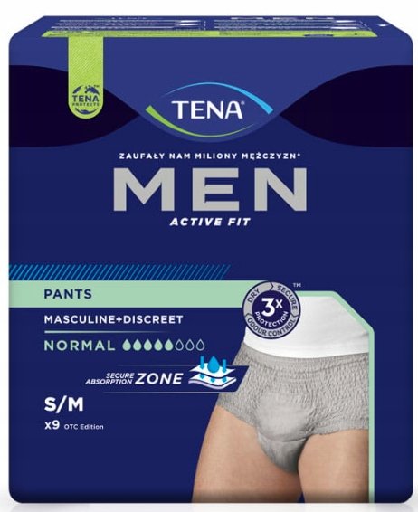 TENA Men Pants Normal Grey S/M Bielizna chłonna dla mężczyzn, 8 sztuk