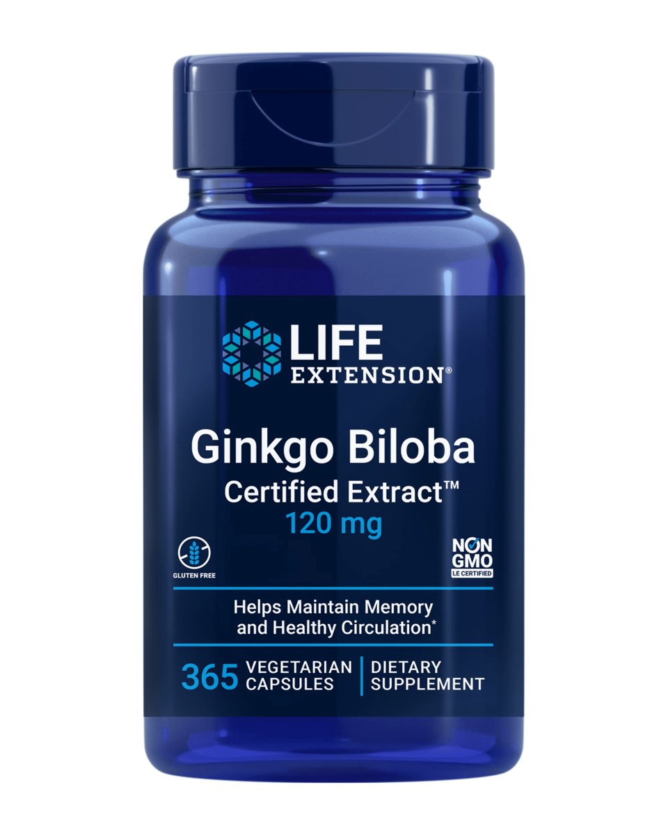Life Extension, Ginkgo Biloba Certified Extract, 120mg, 365 kaps.