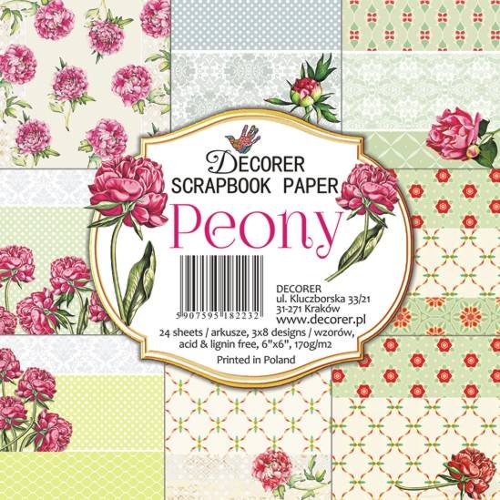 Papiery Do Scrapbookingu Piwonie - Zestaw 24 Arkusze 15X15Cm