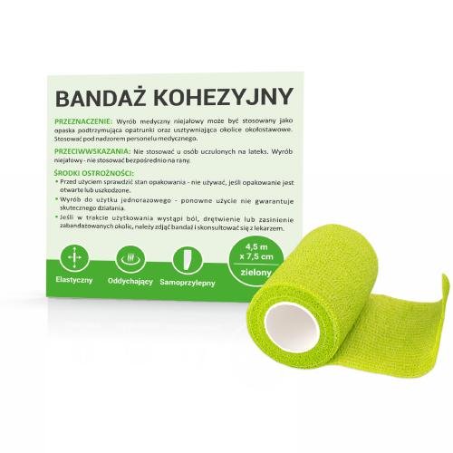 Paso bandaż kohezyjny 4,5 m x 7,5 cm zielony 1 sztuka