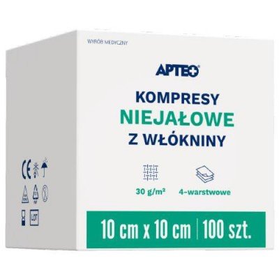 Apteo Apteo Care niejałowe kompresy z włókniny 10cm x 10cm 100 sztuk 9057752