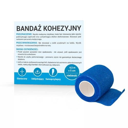 Paso TRADING Bandaż kohezyjny 4,5mx5cm kolor niebieski, 1szt.