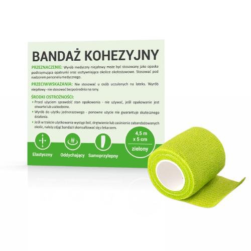 Paso TRADING SP. Z O.O. bandaż kohezyjny 4,5 m x 5 cm zielony 1 sztuka 9103788