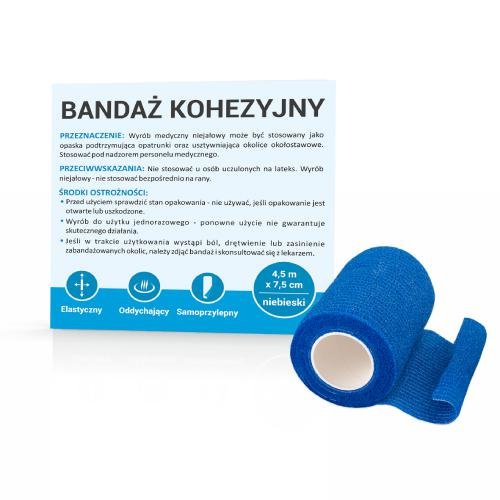 Paso TRADING Bandaż kohezyjny 4,5mx7,5cm kolor niebieski, 1szt.