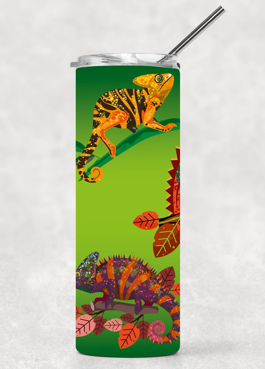 Kubek termiczny 600 ml z rurką kameleony