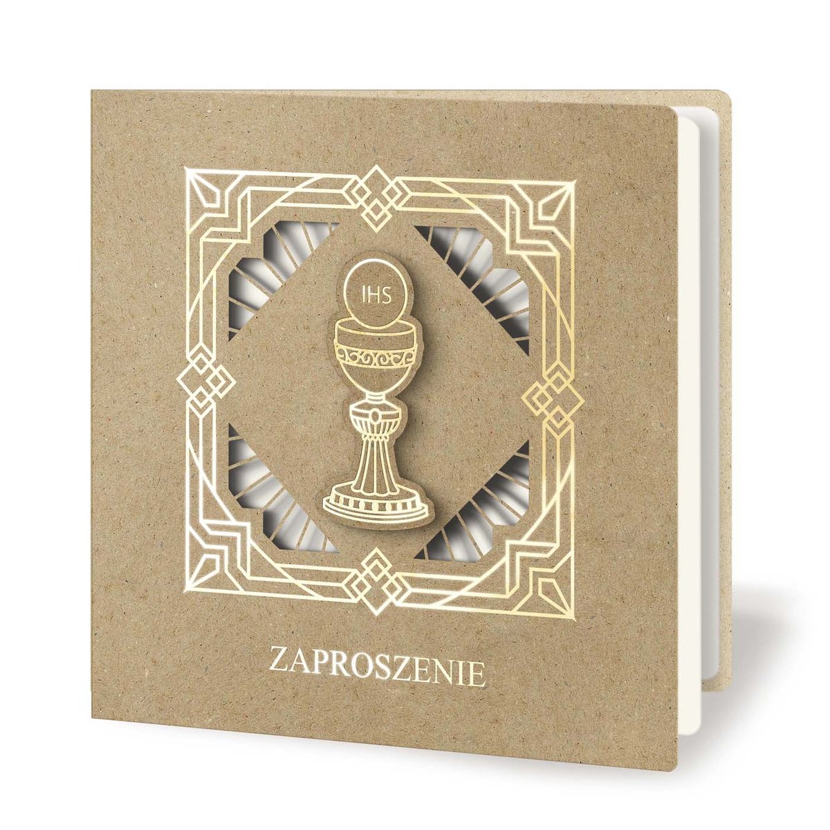 Zaproszenia Komunijne Zestaw 5 Szt. - Złocone, Wycinane Laserem 63825