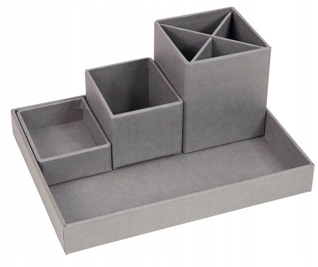 Bigso Box of Sweden Organizer na biurko, na długopisy, spinacze biurowe, karteczki samoprzylepne itd.  skrzynka do sortowania z 4 przegródkami  system porządkowania z płyty pilśniowej i papieru  jasno